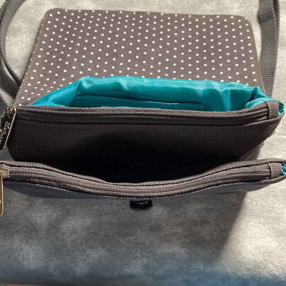 Thirty-One Double-Up Crossbody Bag - City Charcoal Swiss Dot - EUC - Picture 8 of 10